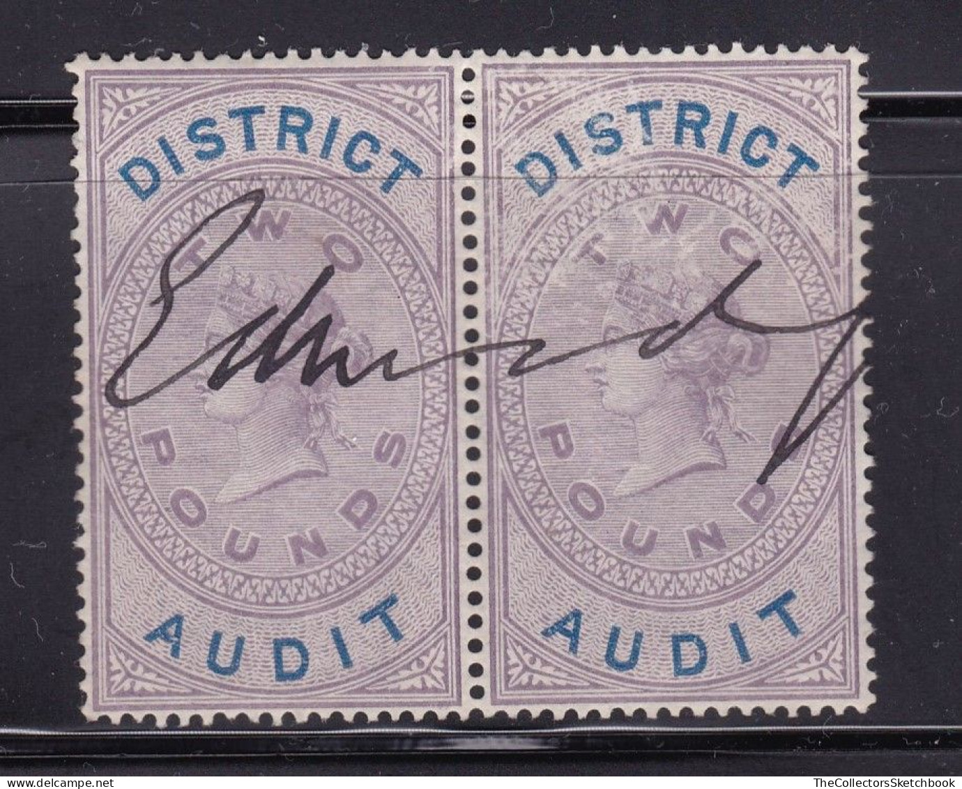 GB Victoria Fiscal/ Revenue District Audit £2 Lilac And Blue Barefoot 9 Good Used Pair - Fiscaux