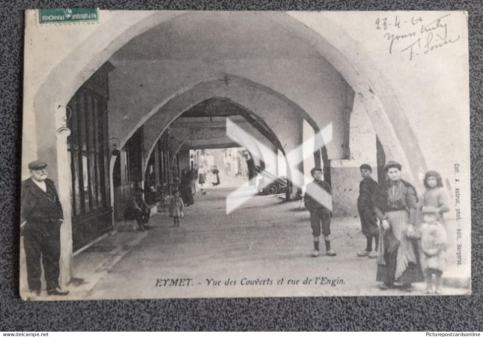 EYMET VUE DES COUVERTS ET RUE DE L' ENGIN OLD B/W POSTCARD FRANCE 1910 - Eymet