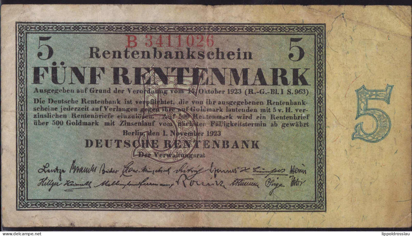 DR 5 Rentenmark Rosenberg 156b Erh. III - Altri & Non Classificati