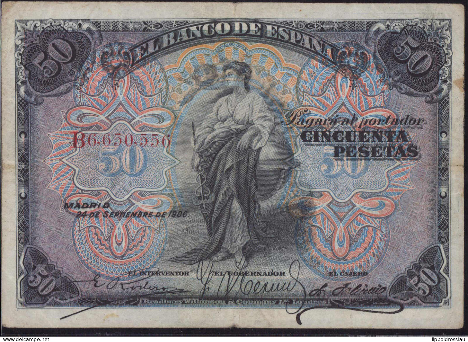 Spanien 50 Pesetas 1906 Pick 058, Erh. II- - Other & Unclassified