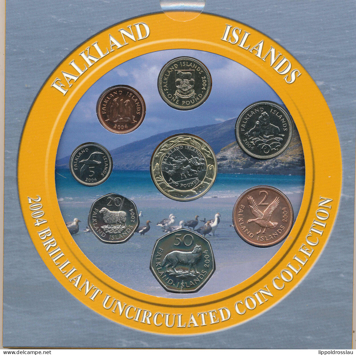 FALKLANDINSELN 2004 BRILLANT UNZIRKULIERTE MÜNZSAMMLUNG Set 8x Münzen 1 Penny ~ £ 2 Pfund BUNC - Malvinas