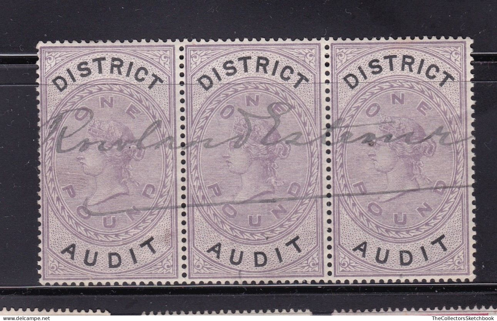 GB Victoria Fiscal/ Revenue District Audit £1 Lilac And Black Barefoot 8 Good Used Strip Of Three - Fiscali
