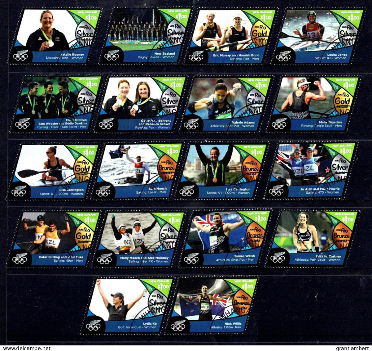 New Zealand 2016 Rio Olympics - Celebrating The Medallists  Set Of 18 Used - Oblitérés