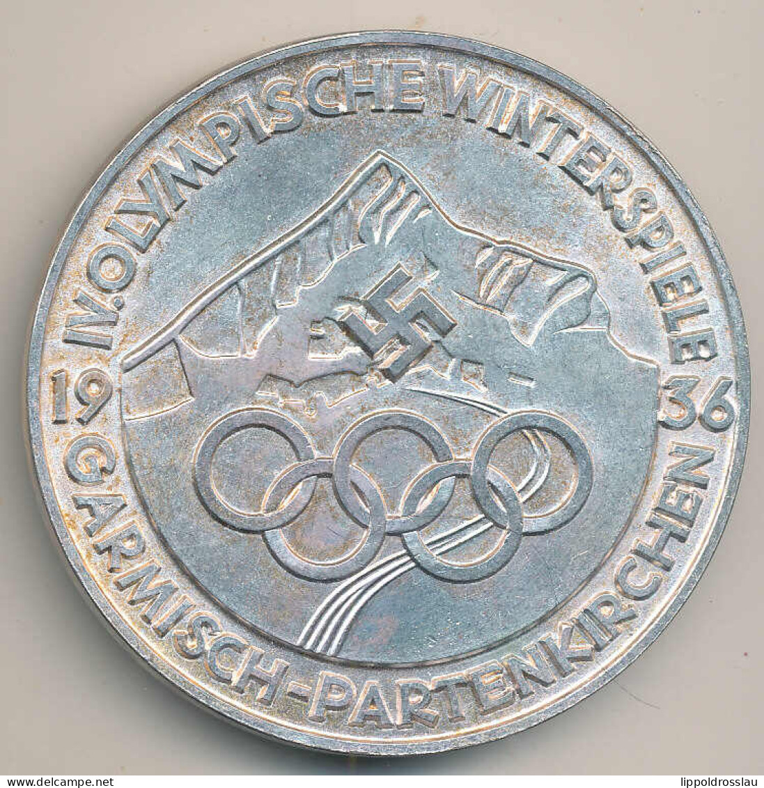 Plakette IV. Olympische Winterspiele Garmisch-Partenkirchen 1936, Weißmetall D 60mm - Autres & Non Classés