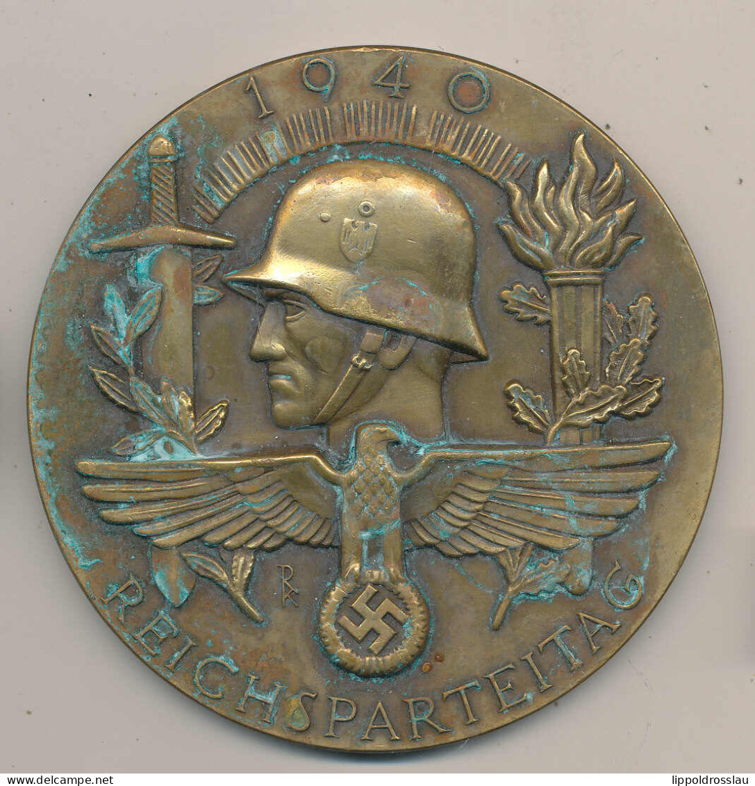 Plakette Reichsparteitag 1940, Deschler München D 85 Mm, Br. Leichter Grünspan-Ansatz - Altri & Non Classificati