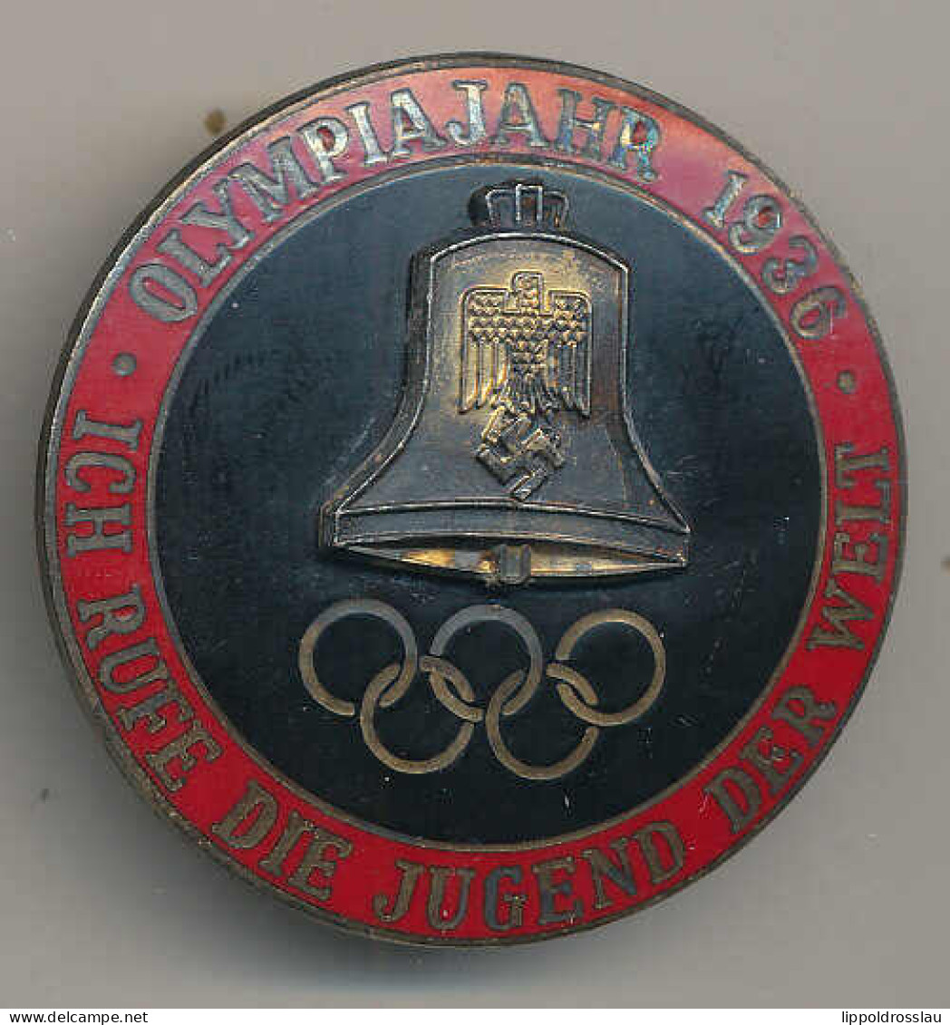 Tragbare Plakette Olympiade Berlin 1936 Ich Rufe Die Jugend Der Welt, Innen Schwarz Emailliert D 40mm - Other & Unclassified