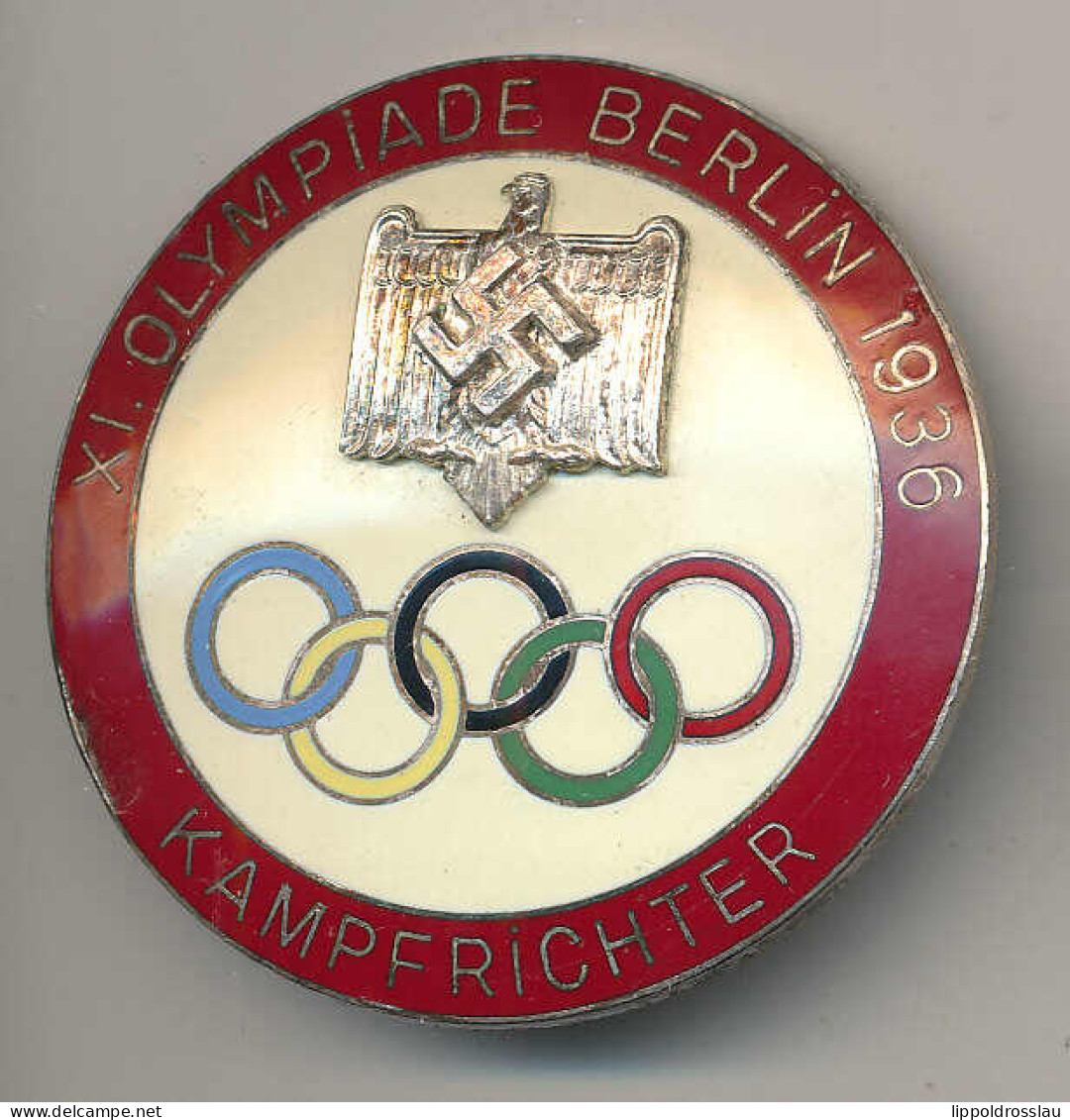 Tragbare Plakette Olympiade Berlin 1936 Kampfrichter, Aussenring Rot Emailliert D 48mm - Sonstige & Ohne Zuordnung