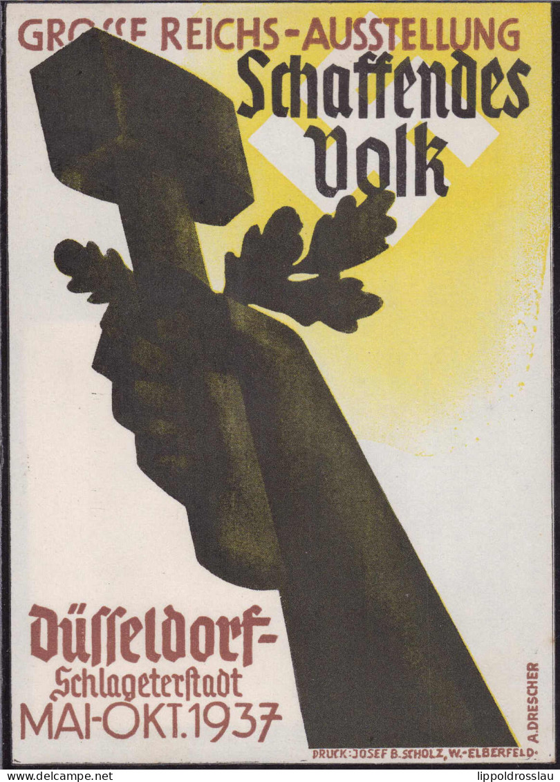 ** Vignette Ausstellung Schaffende Volk Düsseldorf 1937 14x10 Cm - Erinnofilia