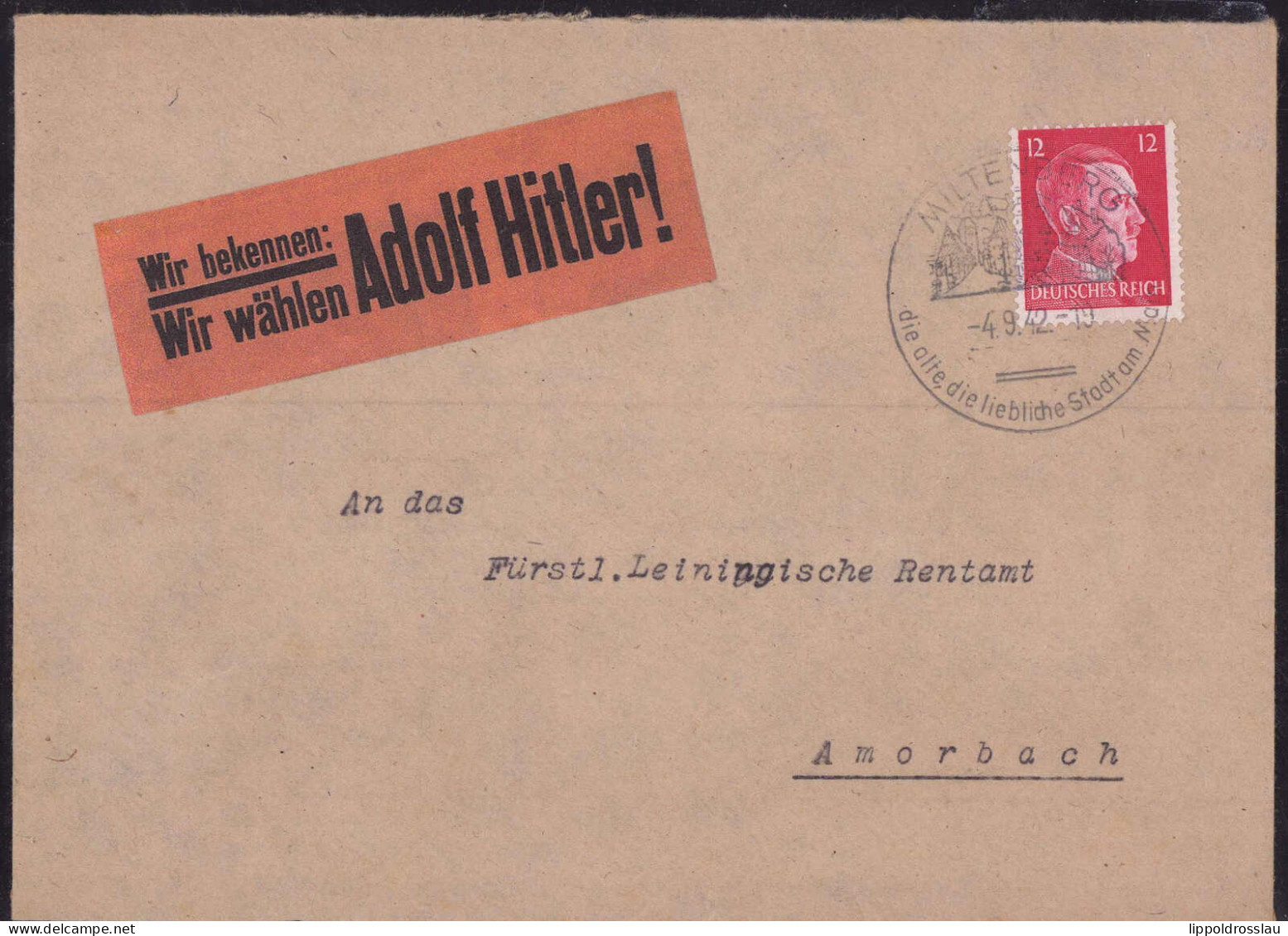 Gest. Brief Mit Propagandavignette, Wir Bekennen: Wir Wählen Adolf Hitler SST 1942 - Cinderellas