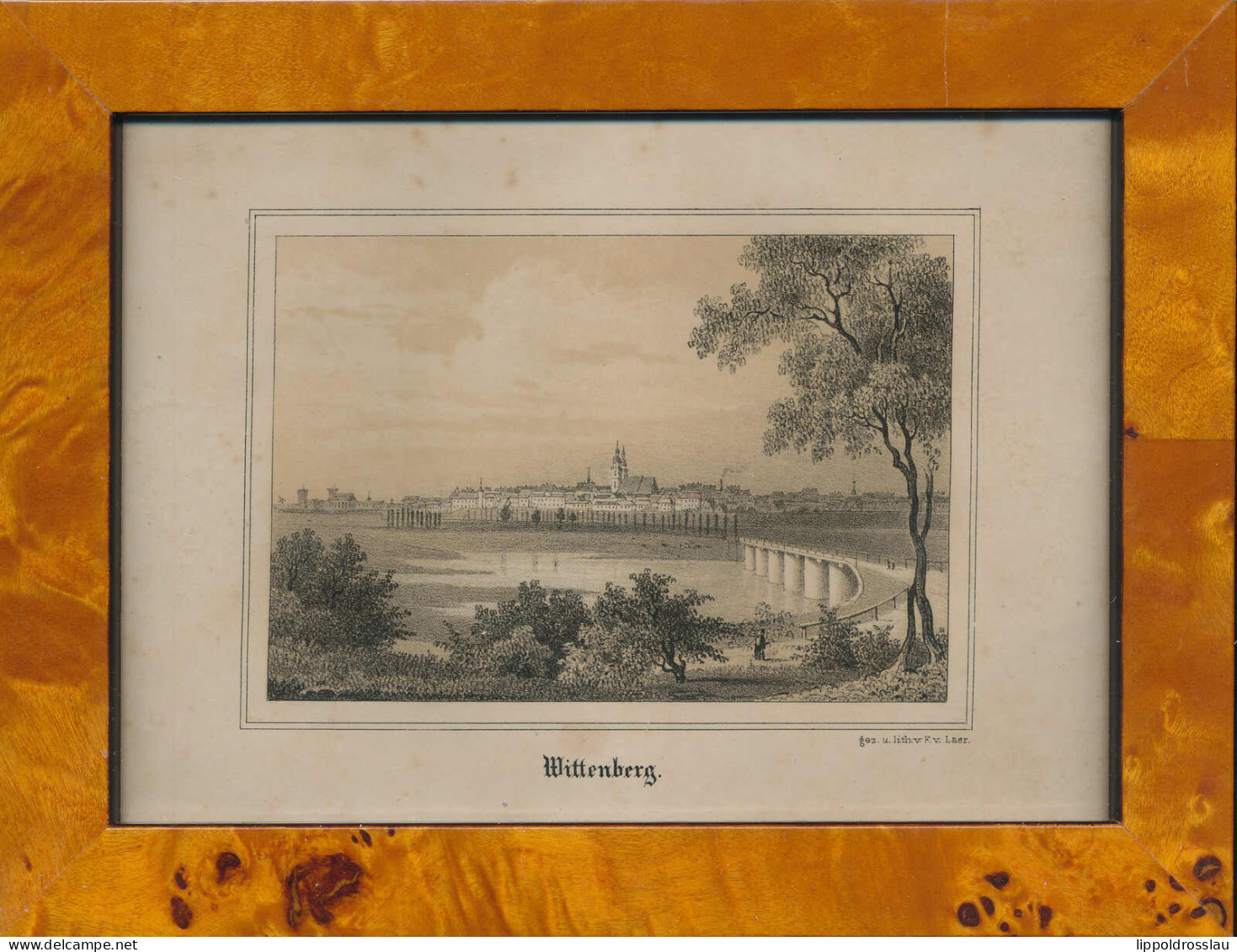 Wittenberg Blick Zum Ort Lithographie 18x13 Cm Im Biedermeierrahmen (neo) Gez. U. Lith. V. F.v. Laer Um 1850, Diese Aufn - Affiches