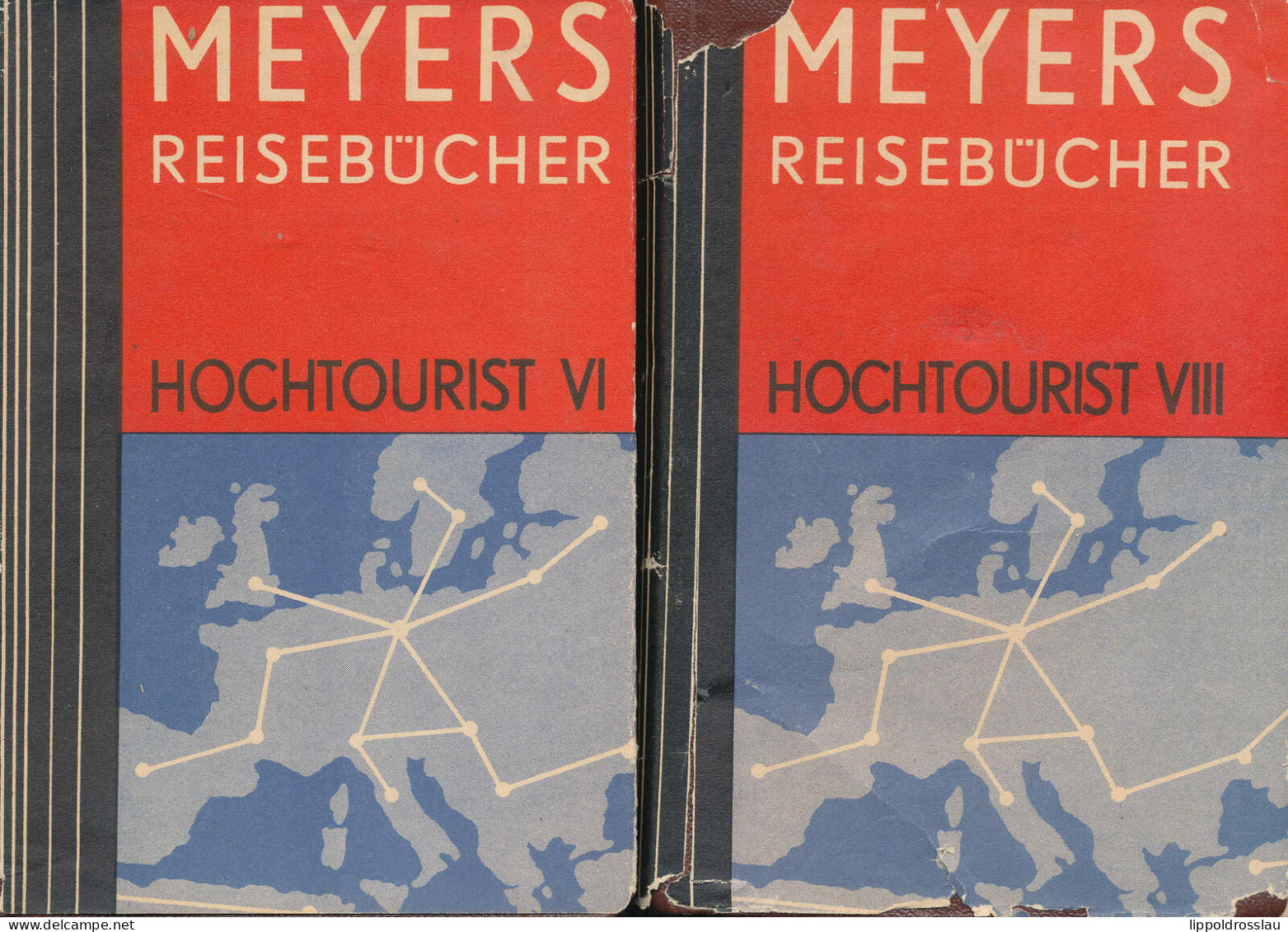 Konvolut Von 8 Stck. Meyers Reisebücher Hochtourist I-VIIII, Um 1930, Alle Mit Schutzumschlag, - Autres & Non Classés