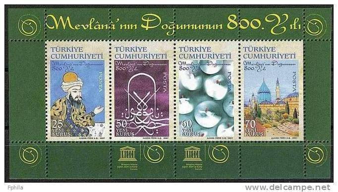 2007 TURKEY 800TH ANNIVERSARY OF MEVLANA 'S BIRTH SOUVENIR SHEET MNH ** - Blokken & Velletjes