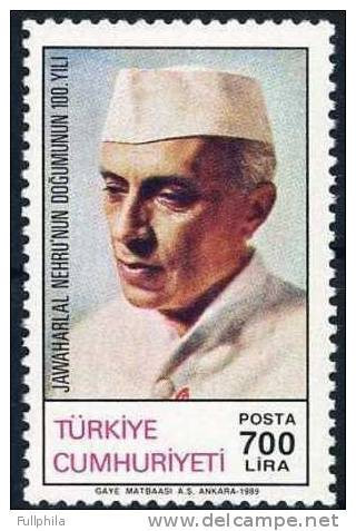 1989 TURKEY THE BIRTH CENTENARY OF JAWAHARLAL NEHRU MNH ** - Unused Stamps