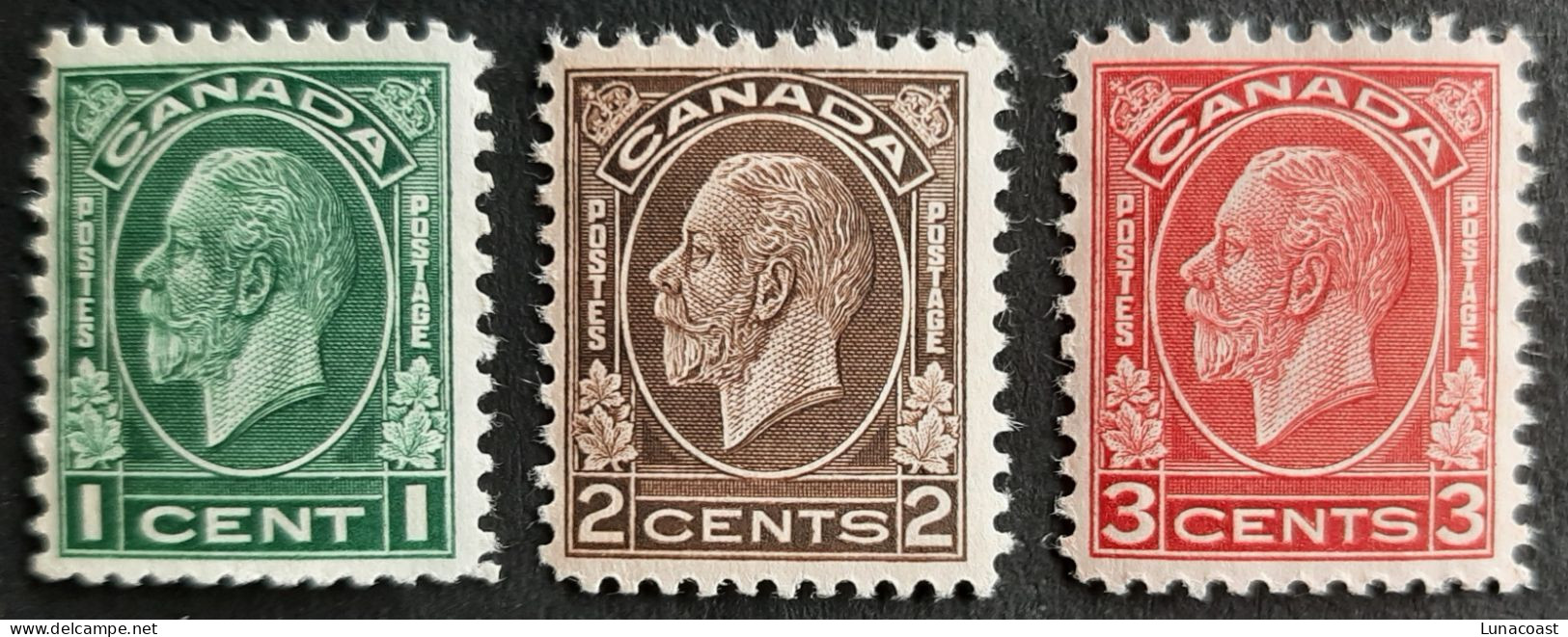 Canada 1932 MH Sc.#195*-197*  1-3c King George V, Medallion Issue - Unused Stamps