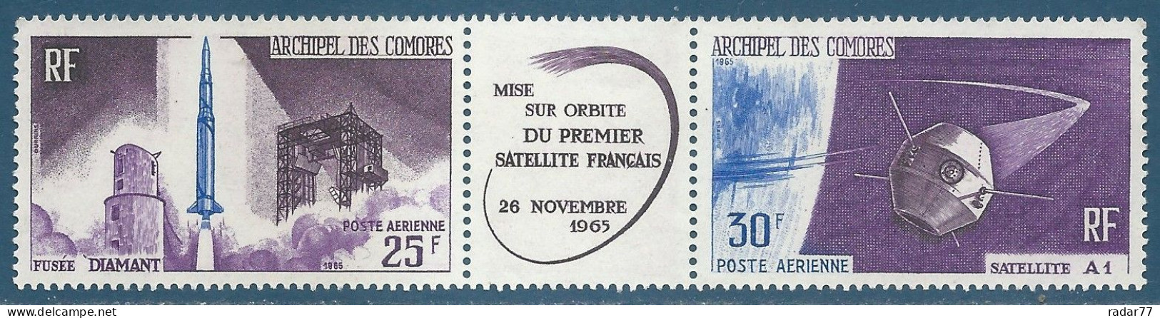 Comores Poste Aérienne N°16A Tryptique Lancement 1er Satellite Français Neuf** - Airmail