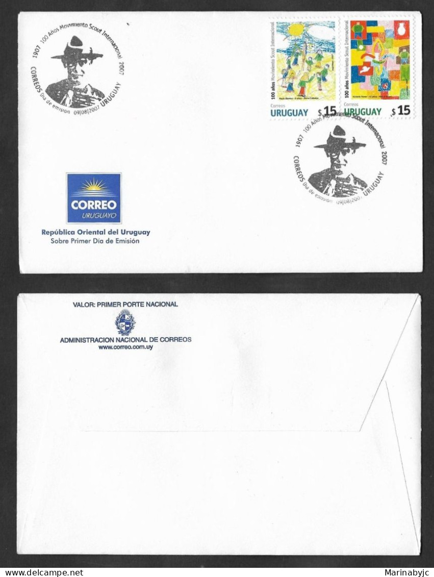 SE)2007 URUGUAY  ON FIRST DAY, 100° YEARS OF THE INTERNAICONAL SCOUT MOVEMENT, CHILDREN'S DRAWINGS, XF - Uruguay