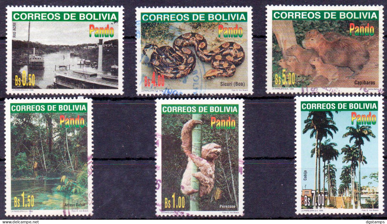 Bolivia 1998 (o) Used CEFIBOL 1653-58. Department Of Pando (1938) History, Ecology And Tourism. Fauna - Flora. Boat - Bolivie