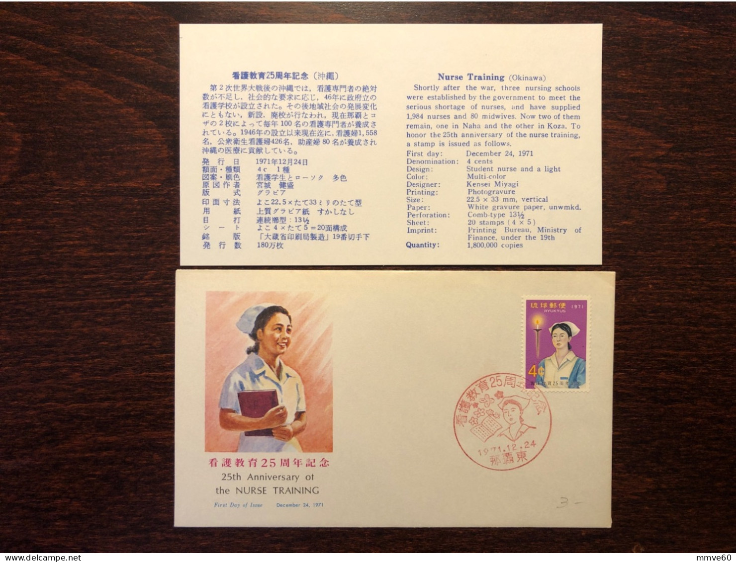 RYUKYUS  FDC COVER 1971 YEAR NURSE HEALTH MEDICINE STAMPS - Riukiu-eilanden