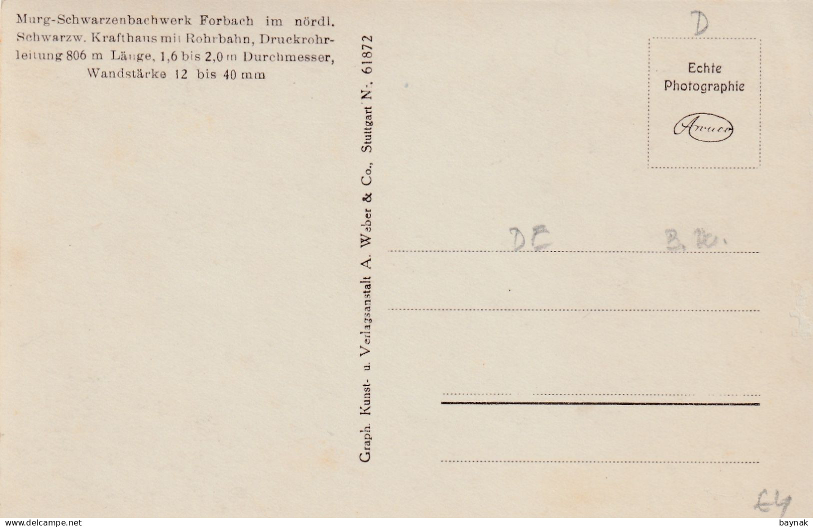 DE322  --   MURG - SCHWARZENBACHWERK FORBACH MIT DRUCKROHRLEITUNG - Forbach