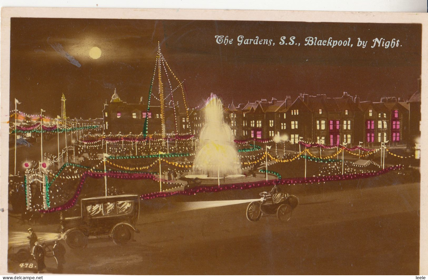 CK56. Vintage Postcard. The Gardens, S.S. Blackpool By Night. - Blackpool