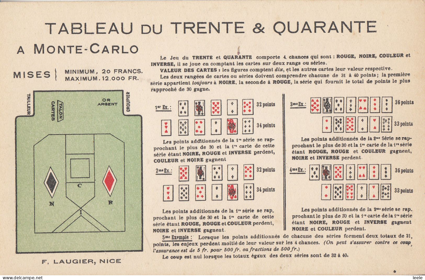CK41. Vintage Postcard. Tableau De Trente And Quarante A Monte-Carlo. Gambling. Cards - Cartes à Jouer