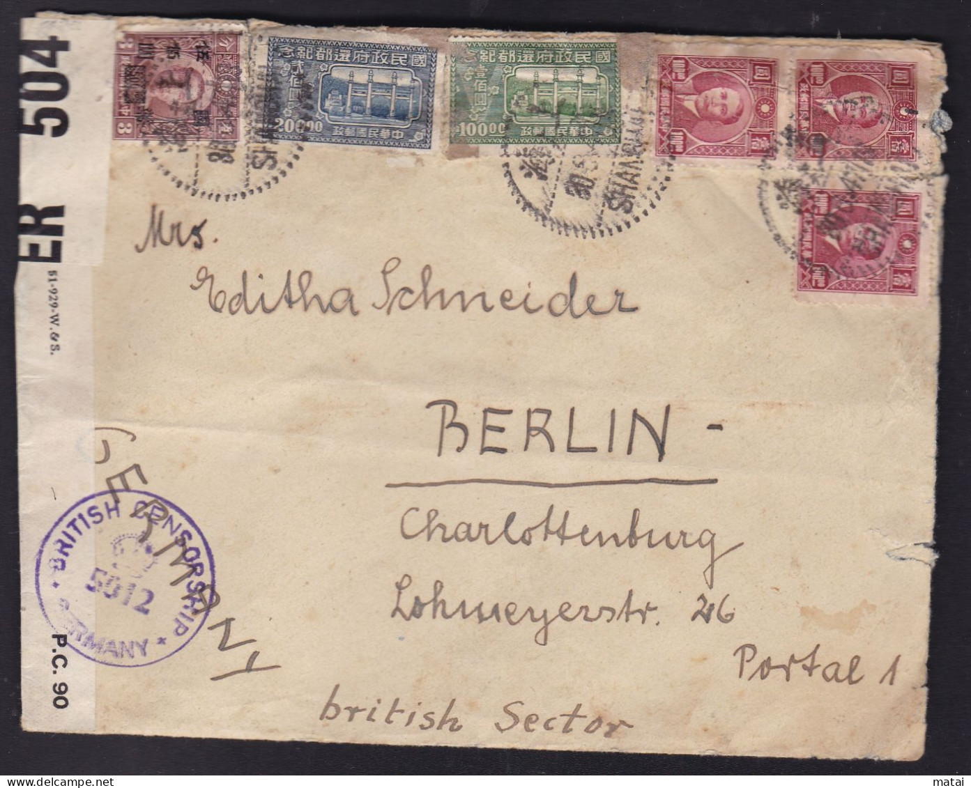 CHINA CHINE  1947.6.29 SHANGHAI TO BERLIN GERMANY COVER WITH OPENED BY EXAMINER 504  BRITISH CENSORSHIP GERMANY - 1912-1949 Republic