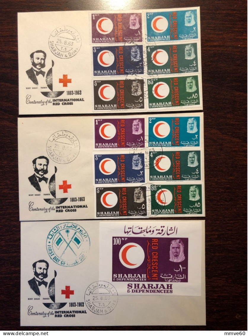 SHARJAH  FDC COVER PERFORATED AND IMPERFORATED SETS 1963 YEAR RED CRESCENT HEALTH MEDICINE STAMPS - Schardscha