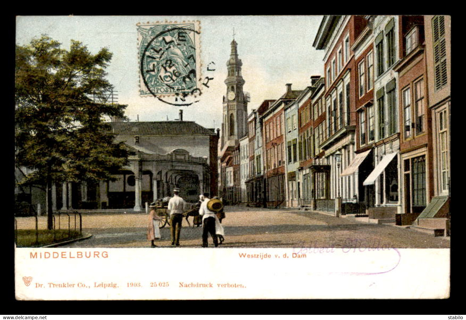 PAYS-BAS - MIDDELBURG - WESTZIJDE V. D. DAM - CARTE COLORISEE - Middelburg