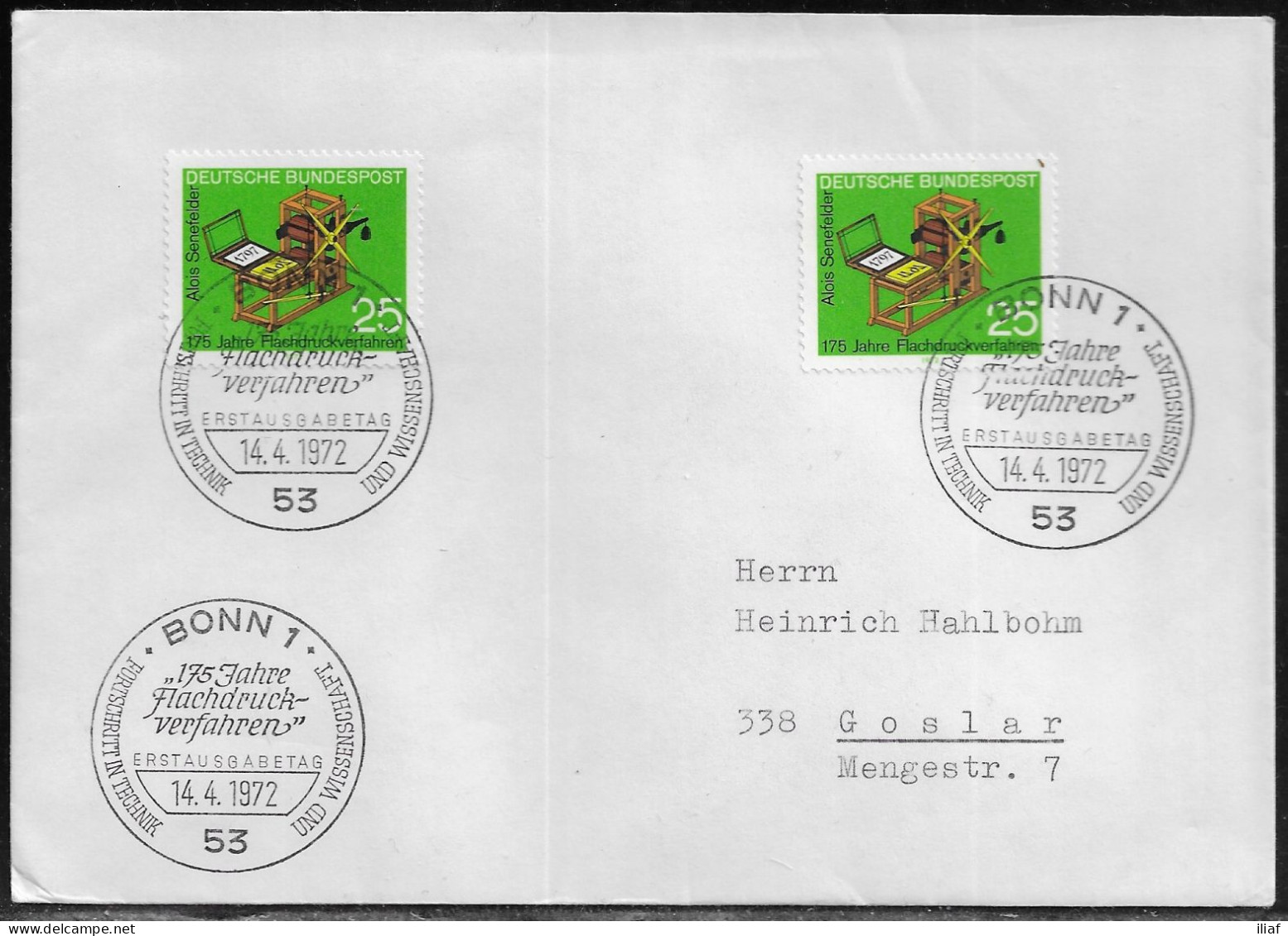Germany. FDC Mi. 715.  175 Years Of Offset Lithography Printing.  FDC Cancellation On Plain Envelope - 1971-1980