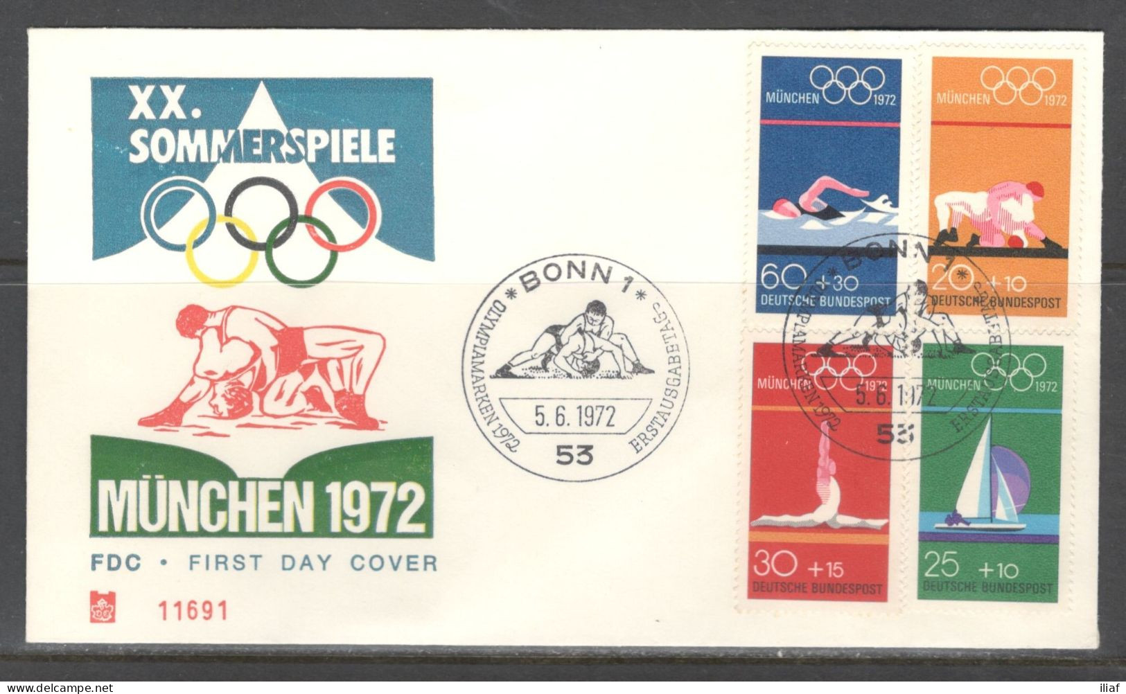 Germany Sc. B485-B488. The 1972 Summer Olympics - Games Of The XX Olympiad. Wrestling. FDC Cancellation On Special Envel - 1971-1980