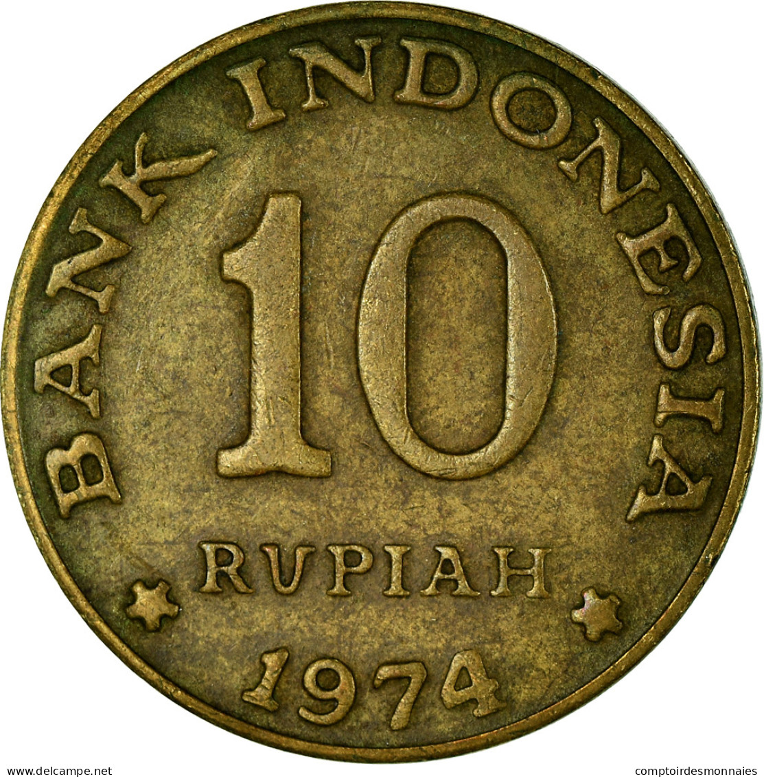 Monnaie, Indonésie, 10 Rupiah, 1974, TB+, Brass Clad Steel, KM:38 - Indonésie