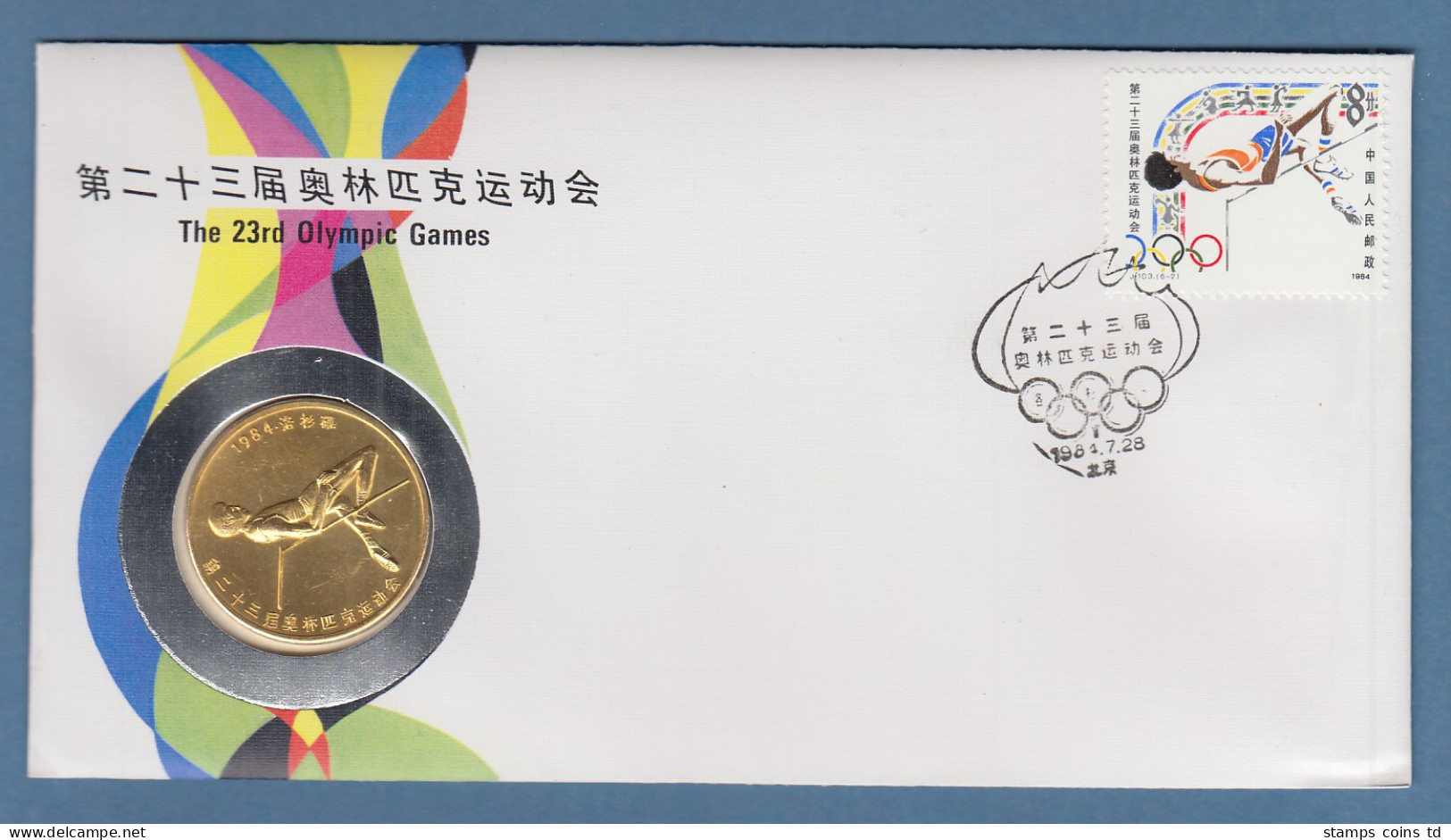 China Olympische Spiele Los Angeles 1984 Numisbrief Mit Gedenkmedaille - Autres & Non Classés