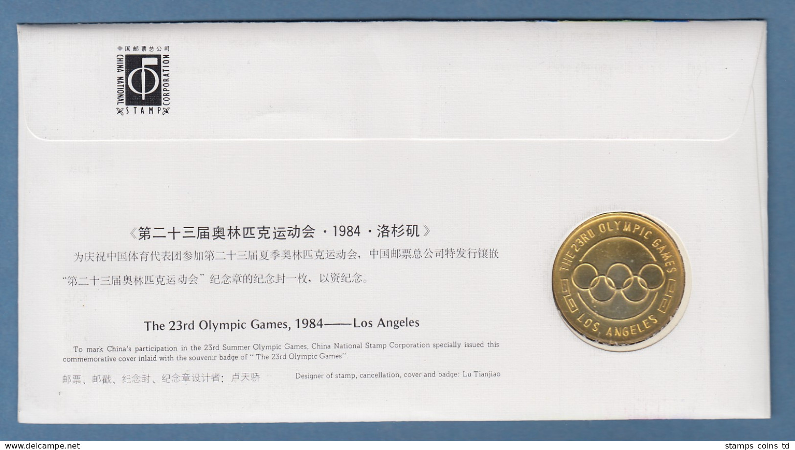 China Olympische Spiele Los Angeles 1984 Numisbrief Mit Gedenkmedaille - Autres & Non Classés