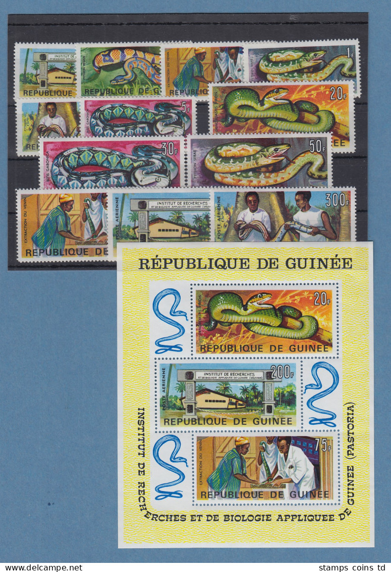 Guinea 1967 Forschung An Schlangen Mi.-Nr. 425-36A  Und Block 24 A ** - Guinea (1958-...)