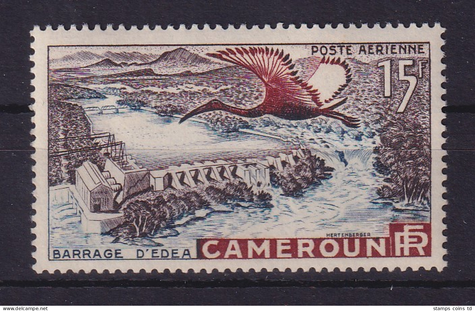 Kamerun 1953 Flugpostmarke Ibis über Einem Staudamm Mi.-Nr. 303 Postfrisch **  - Camerún (1960-...)