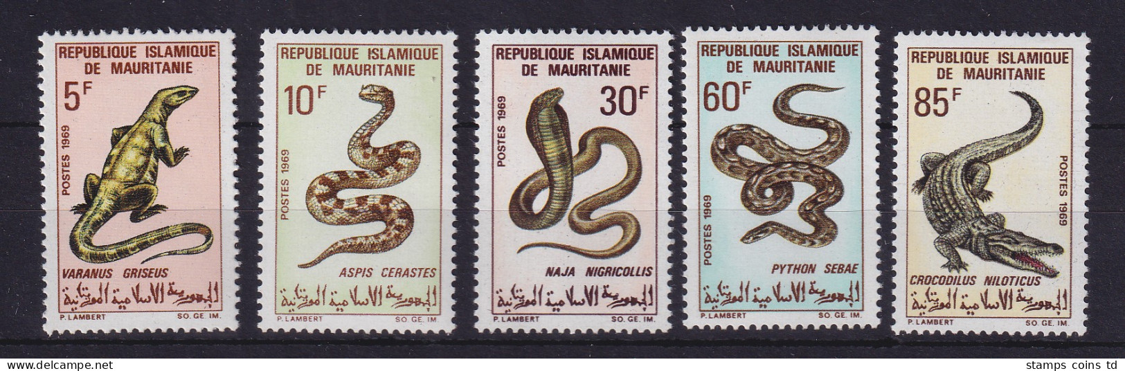 Mauretanien 1969 Reptilien  Mi-Nr. 364-368 Postfrisch ** - Mauritanië (1960-...)