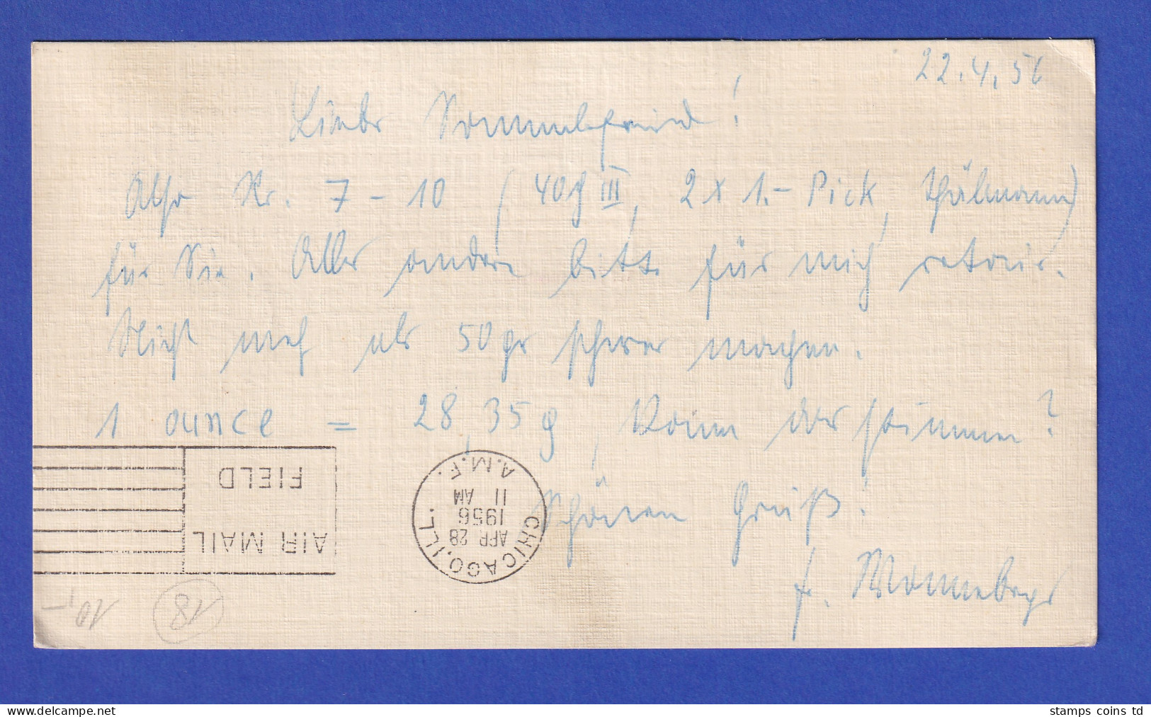 DDR Lp-Karte Ab Berlin Befördert Mit LH-Erstflug 27.4.56 HAMBURG-CHICAGO  - Sonstige & Ohne Zuordnung