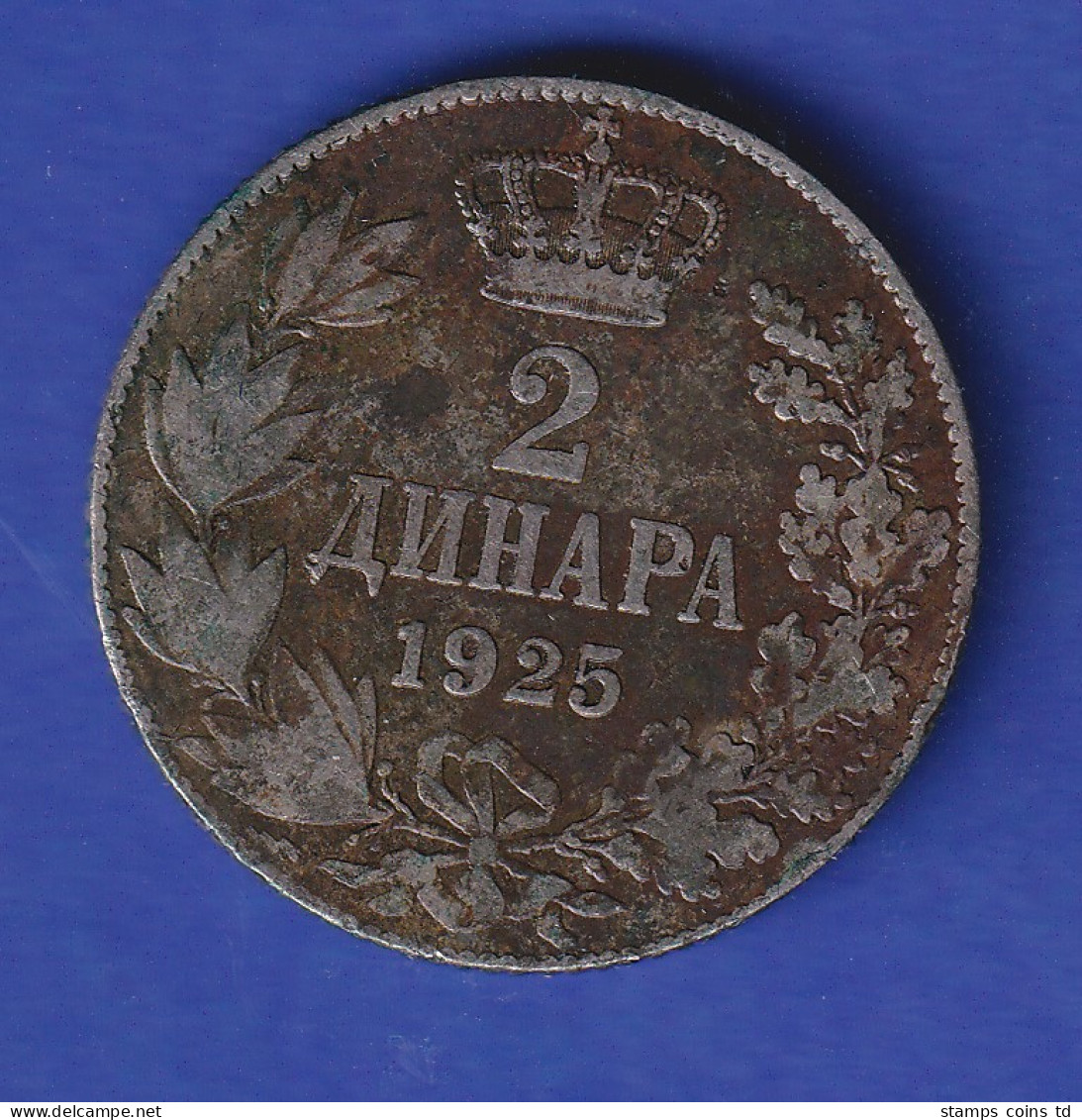 Jugoslawien 1925 Kursmünze 2 Dinara König Alexander I.  - Yugoslavia