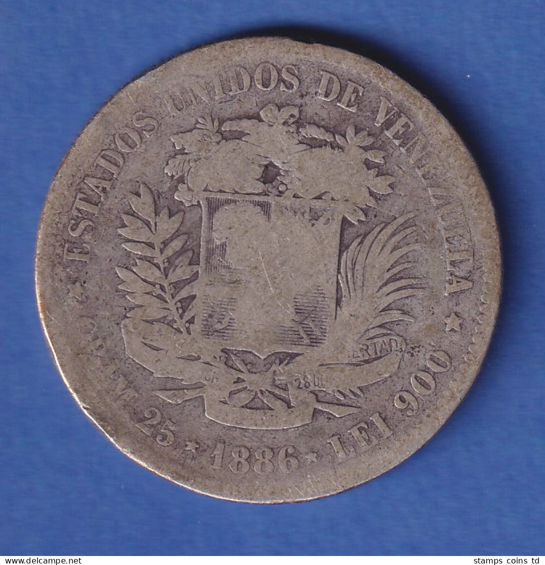 Venezuela 1886 Silber-Kursmünze 5 Bolivares 25g Ag900 - Andere - Amerika