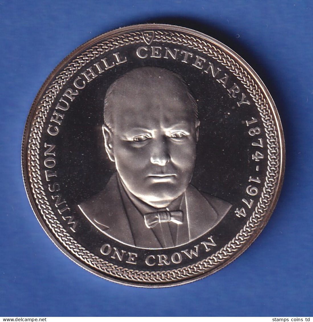 Isle Of Man 1974 Silber-Gedenkmünze Winston Churchill 1 Crown 28,28g Ag925 - Sonstige & Ohne Zuordnung