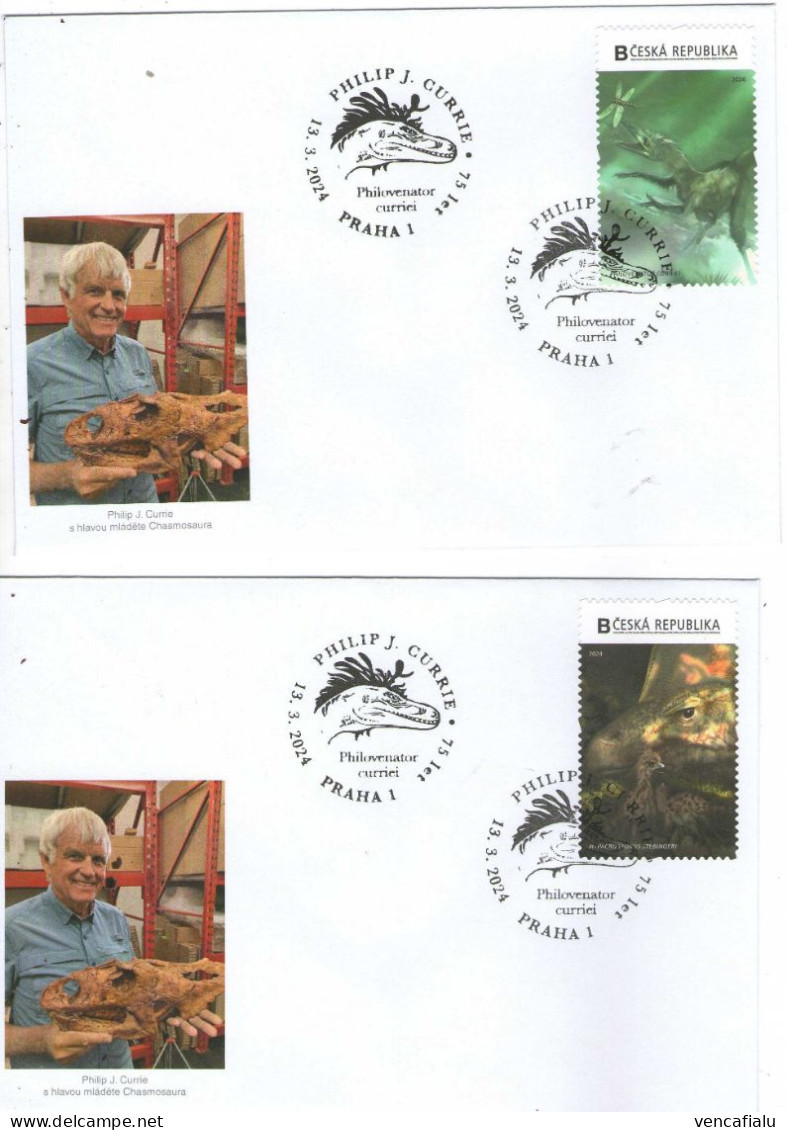 Czech Republic 2024 -  70 Years From Birth Paleontologist Currie, Set Of 8 FDC's, Personalised Stamps, Npostmark - Prehistóricos