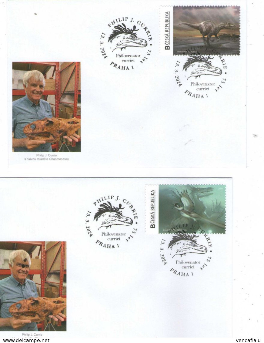 Czech Republic 2024 -  70 Years From Birth Paleontologist Currie, Set Of 8 FDC's, Personalised Stamps, Npostmark - Prehistóricos