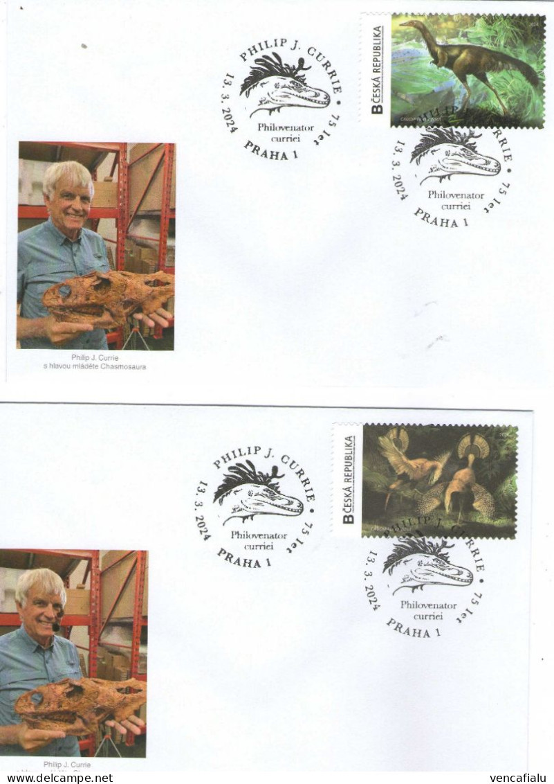 Czech Republic 2024 -  70 Years From Birth Paleontologist Currie, Set Of 8 FDC's, Personalised Stamps, Npostmark - Prehistóricos