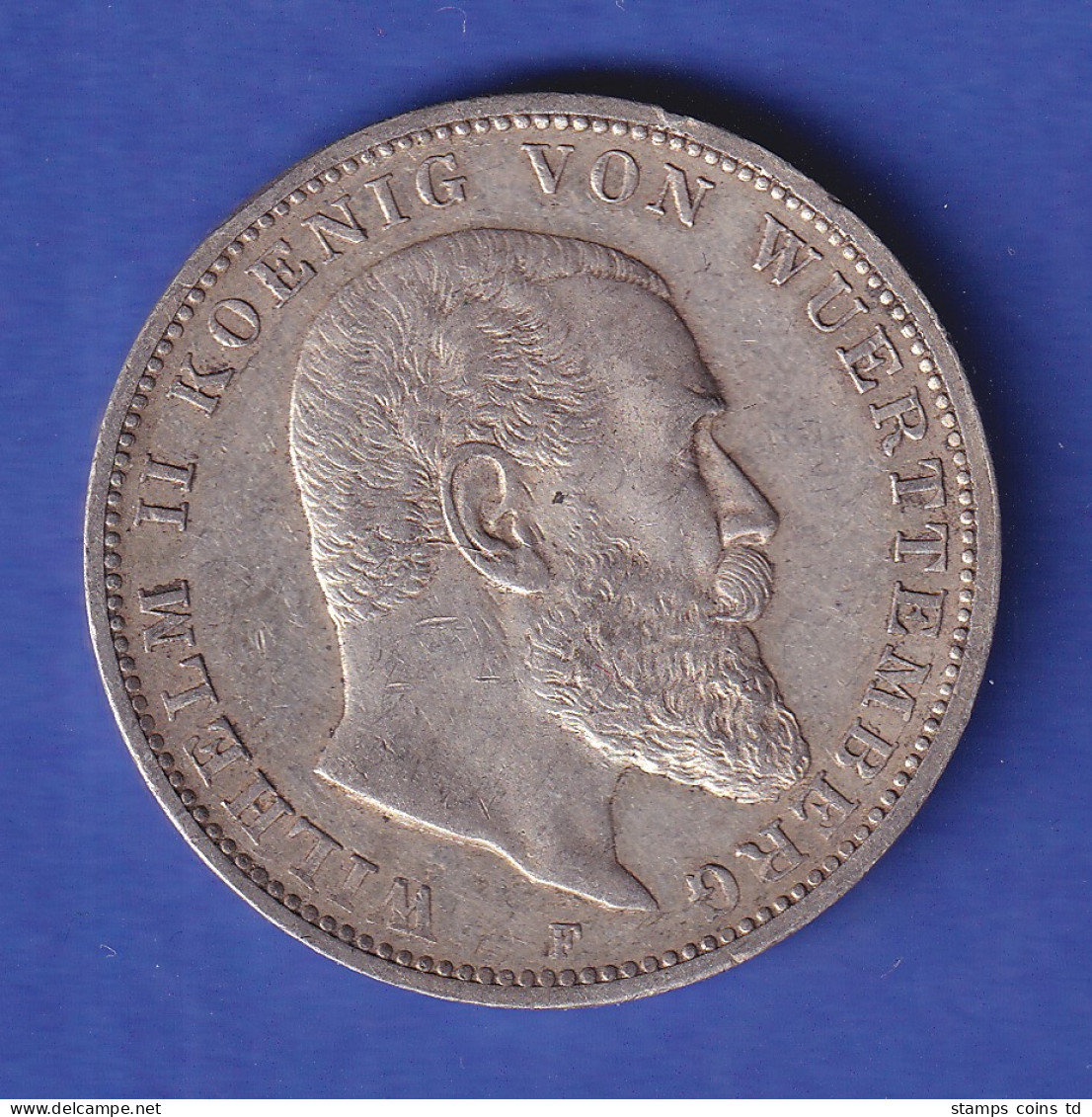 Württemberg Silbermünze 3 Mark König Wilhelm II. 1913 F Vz - Otros & Sin Clasificación