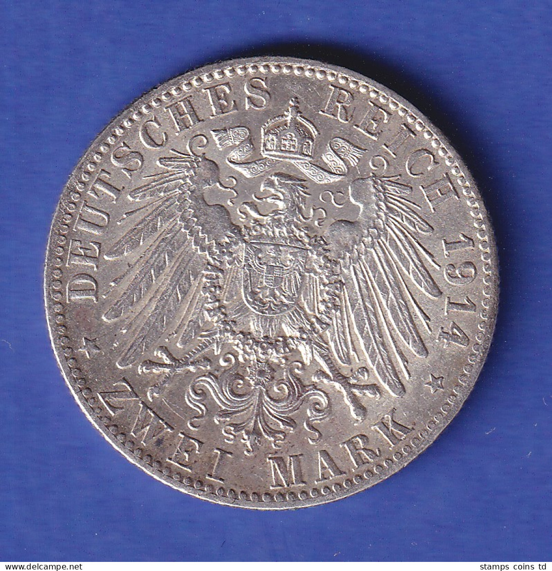 Bayern Silbermünze 2 Mark König Ludwig III. 1914 D Ss-vz - Andere & Zonder Classificatie