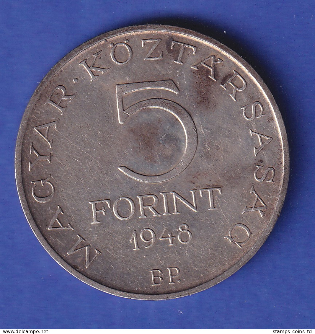 Ungarn Silbermünze 5 Forint Sandor Petöfi 1948 - Hongrie