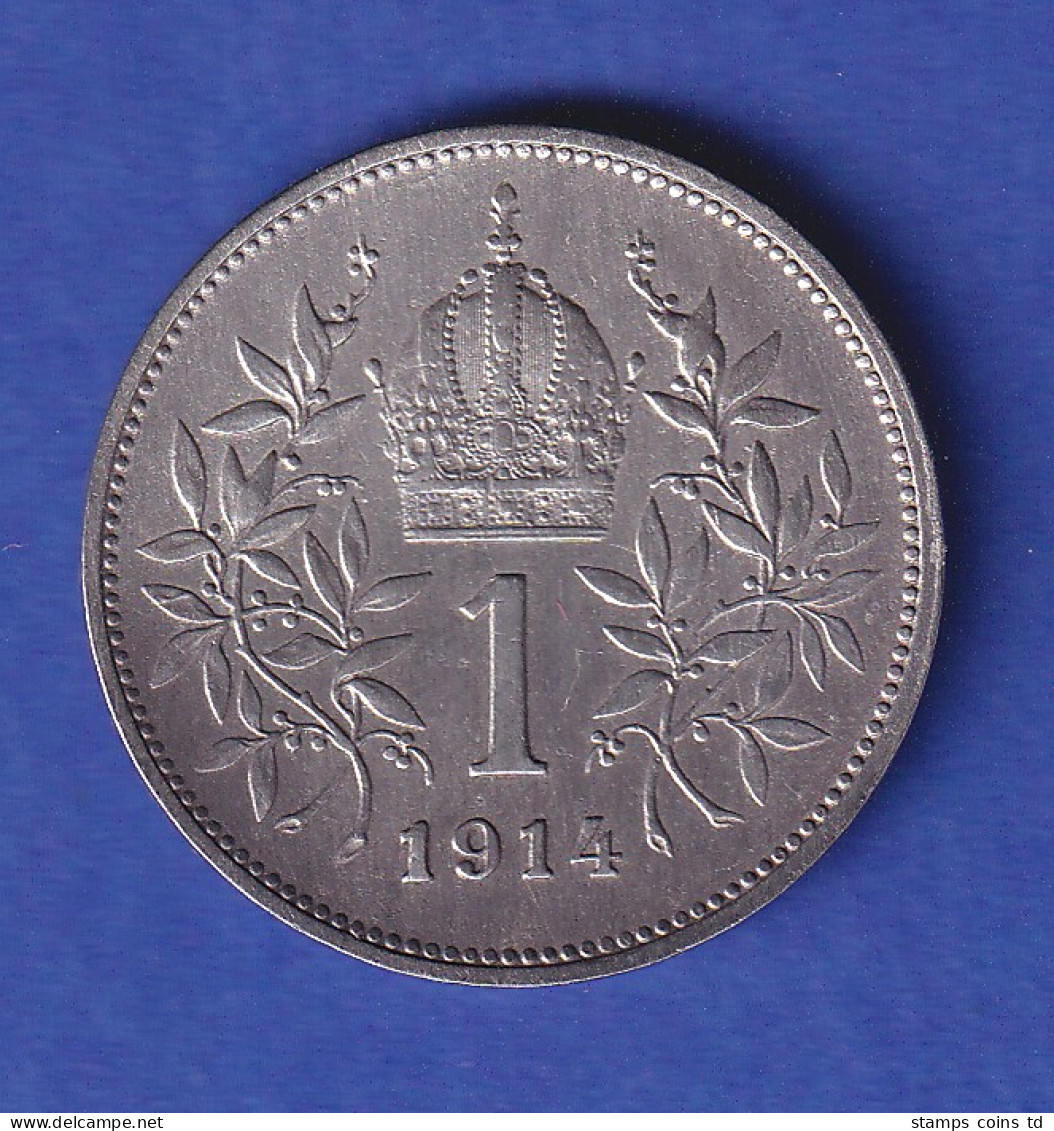 Österreich Silbermünze 1 Krone Kaiser Franz Josef 1914 Ss-vz - Austria