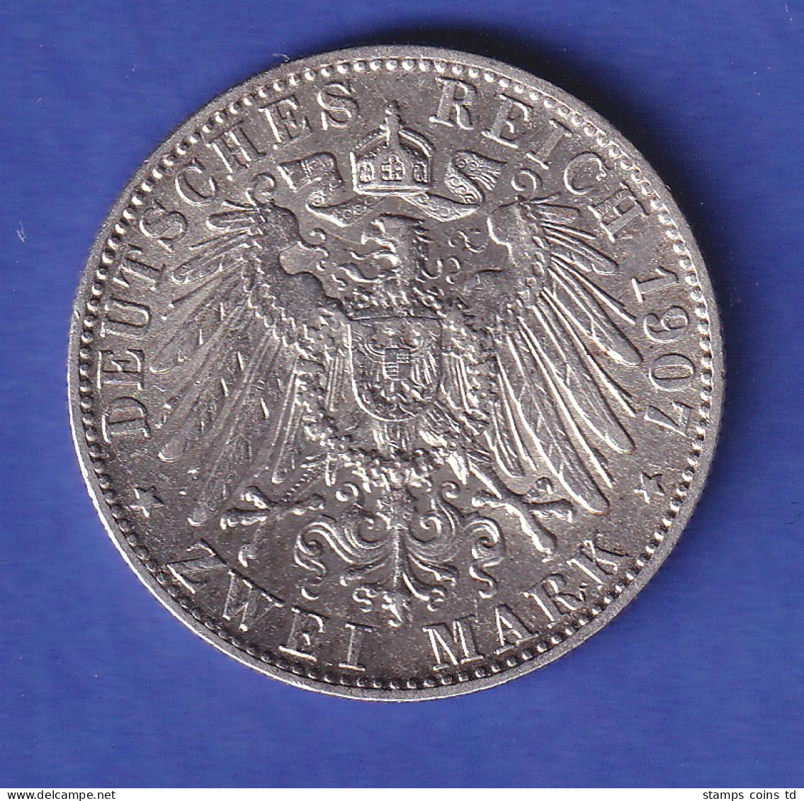Bayern Silbermünze 2 Mark König Otto 1907 D Vz - Sonstige & Ohne Zuordnung