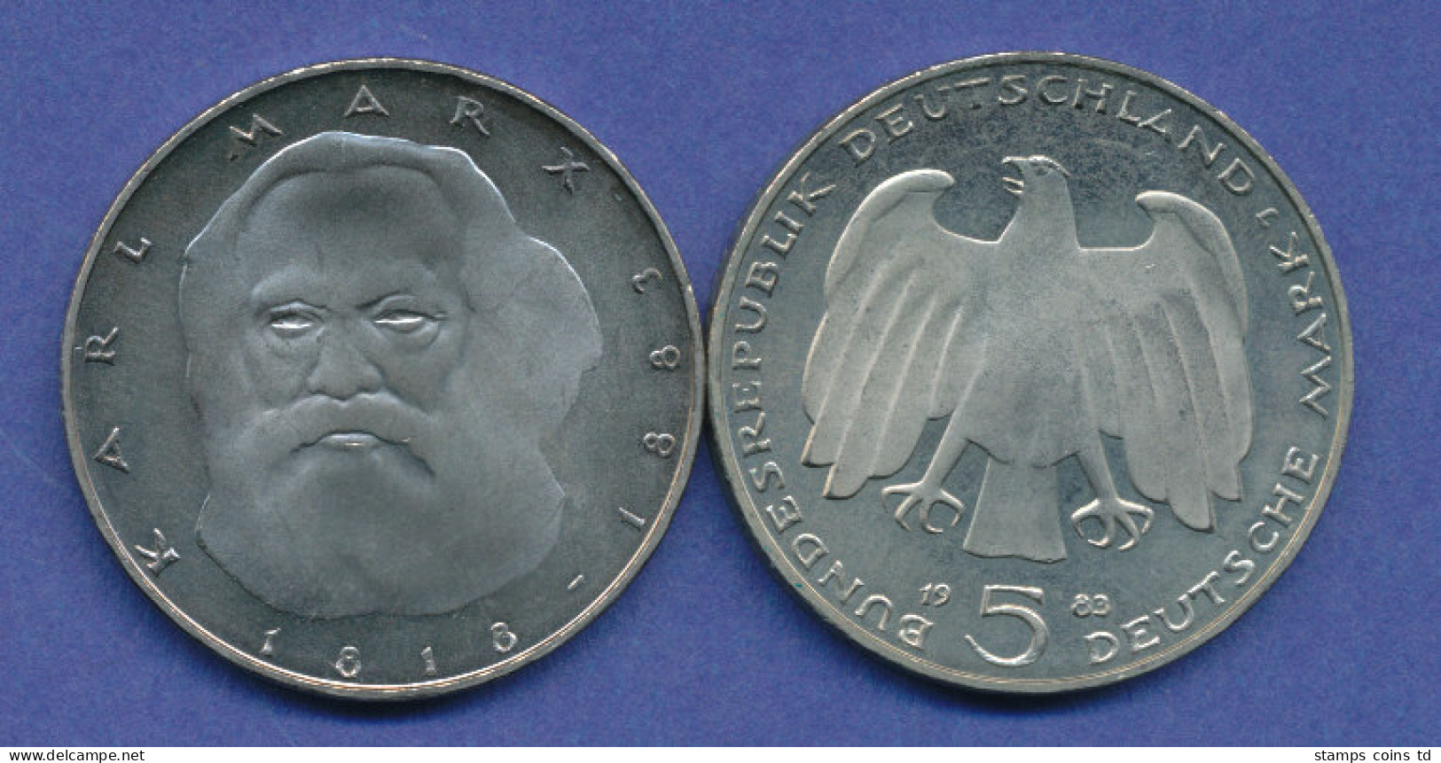 Bundesrepublik 5DM Gedenkmünze 1983, Karl Marx - 5 Marcos