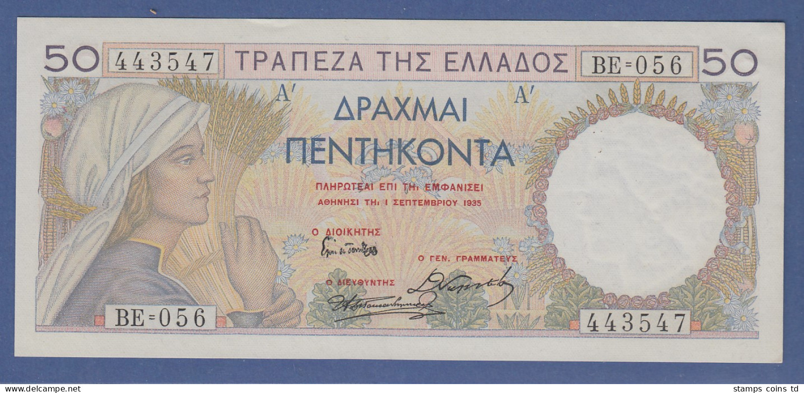 Banknote Griechenland 50 Drachmen 1935 - Grecia